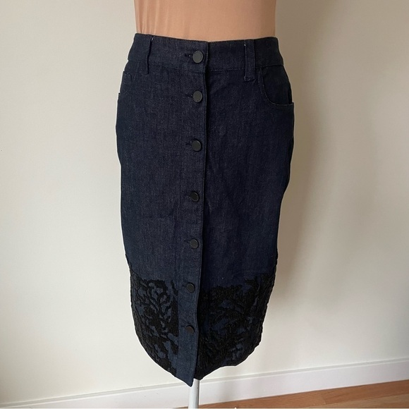 All Saints ALLSAINTS Blue Swyni Denim Hand Beaded Jean Pencil Skirt EUC Size 4 - Picture 5 of 12